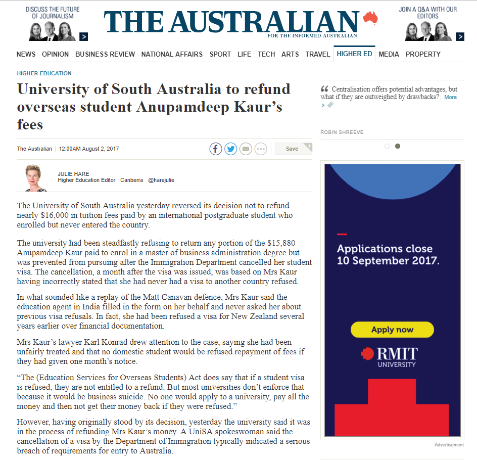 The Australian article